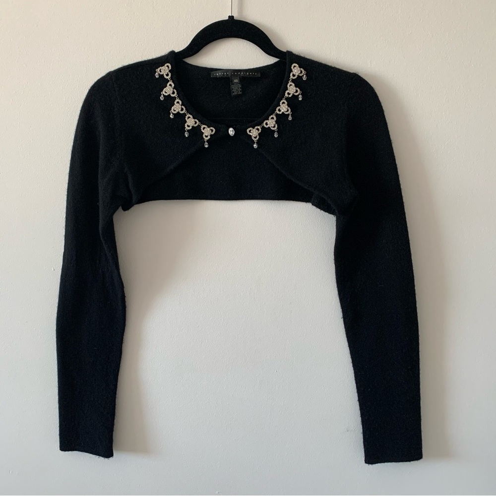 Robert Rodriguez 100% cashmere black long sleeve shawl shrug size XS jewel neck